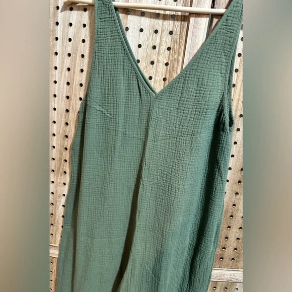 Army Green Wide-Leg Gauze Cotton Pajama Jumpsuit Overalls Romper Loungewear - Picture 2 of 3